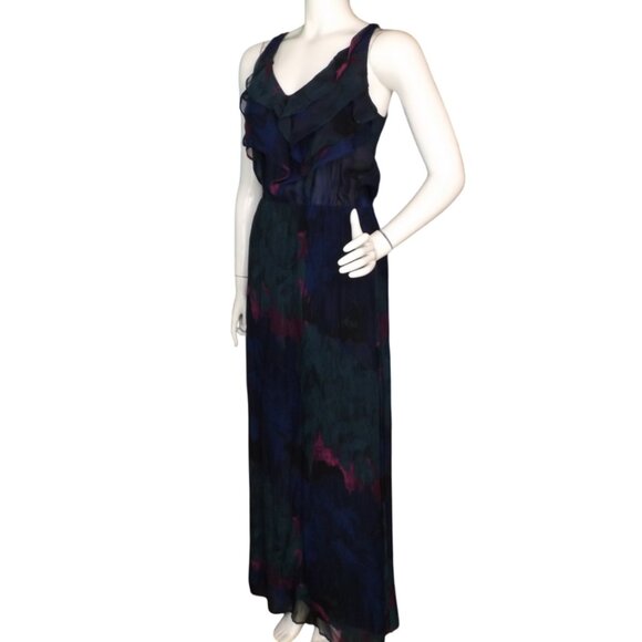 AQUA Silk Maxi Dress, M, Multicolor, Ruffle neck, Long/Full length,Keyhole back - Picture 6 of 12